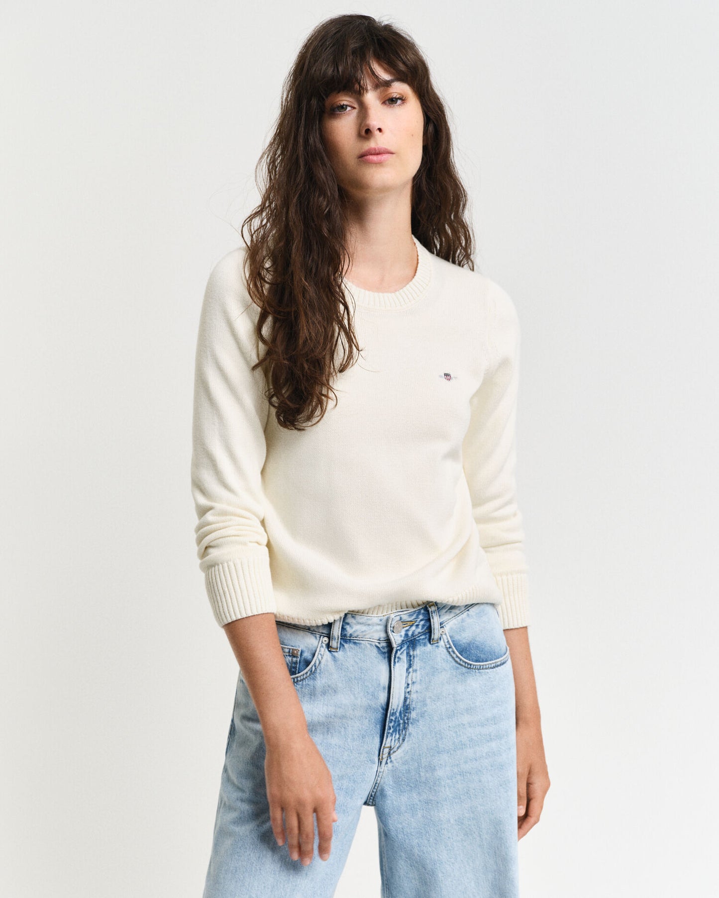 Klassischer Baumwollpullover mit Rundhalsausschnitt