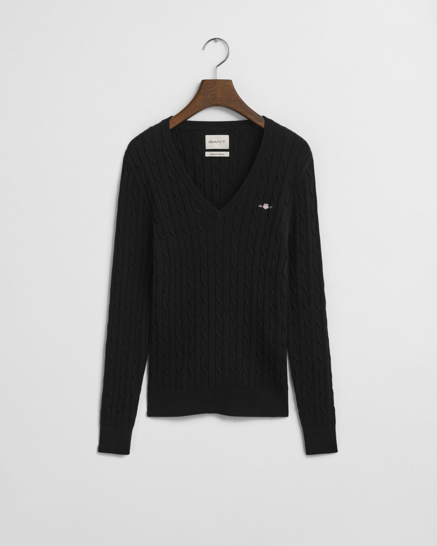 V-Pullover aus Stretch-Baumwollzopfstrick