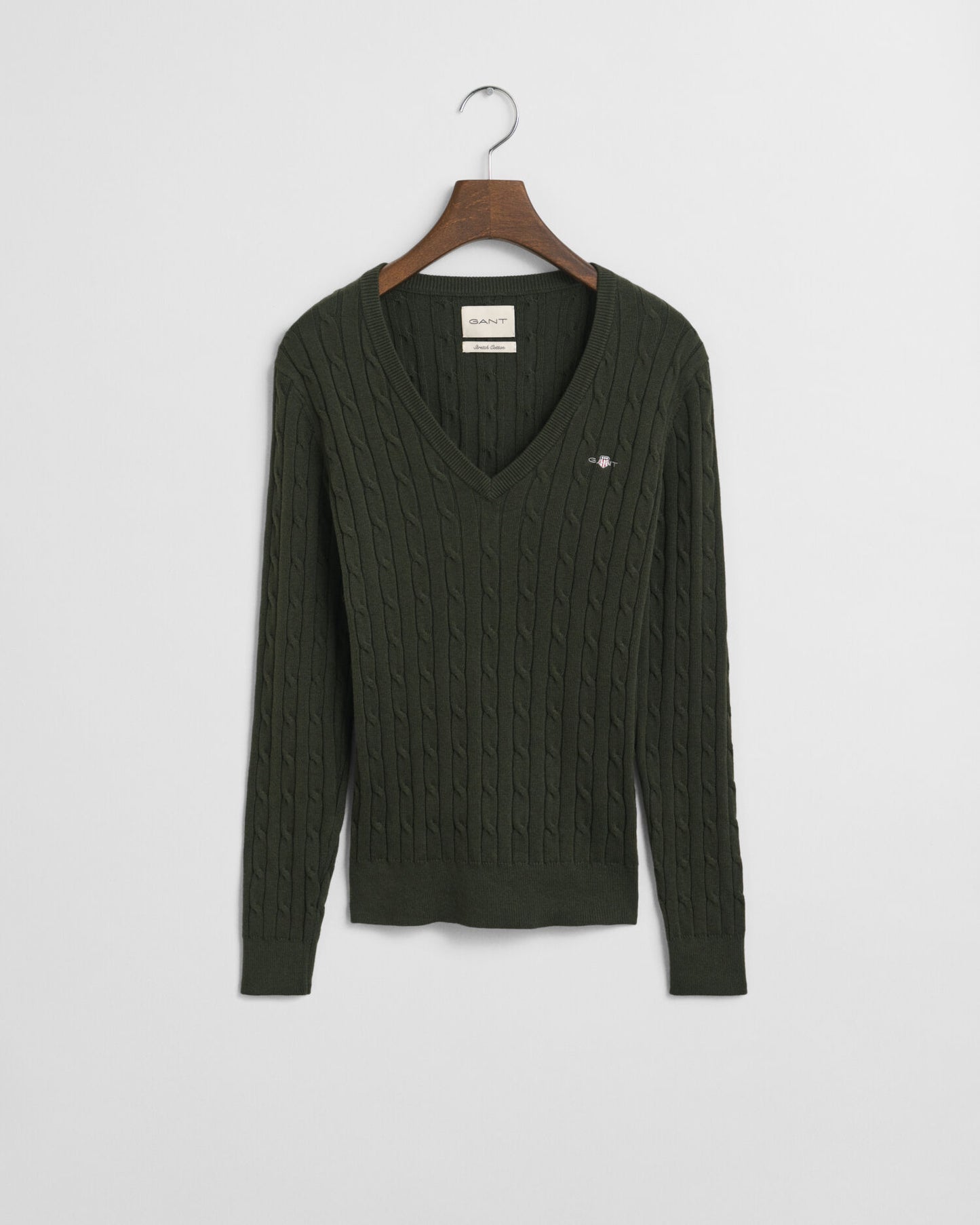V-Pullover aus Stretch-Baumwollzopfstrick