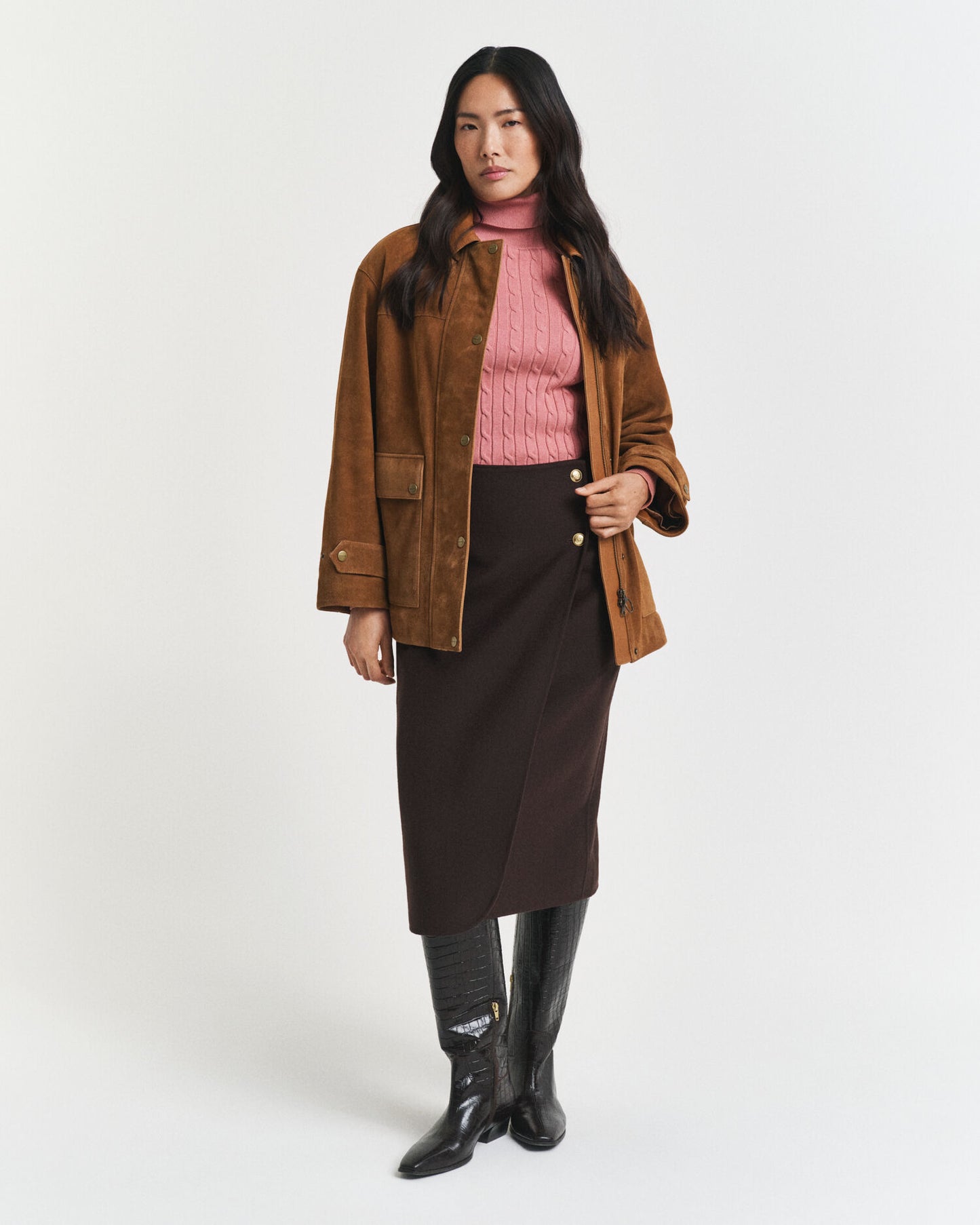 Rollkragenpullover aus Stretch-Baumwolle mit Zopfmuster