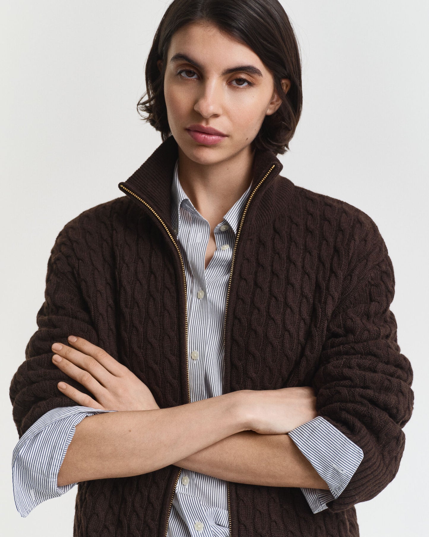 Zopfstrickjacke mit Reißverschluss
